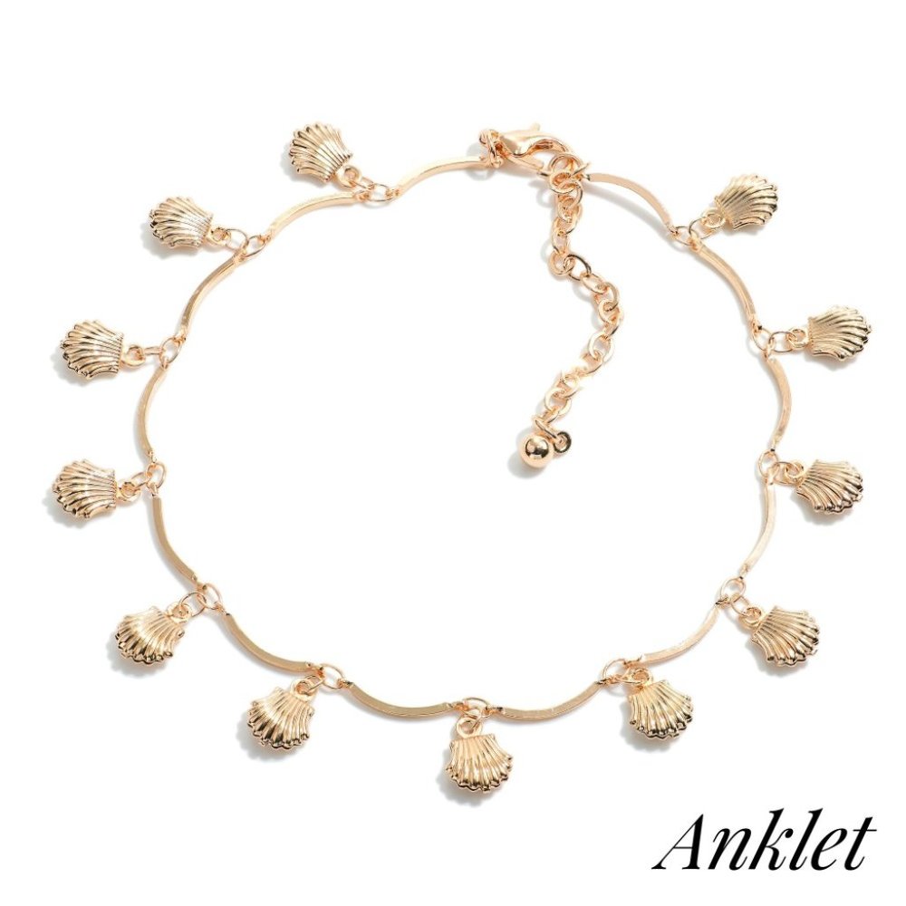 Brass Metal Tone Anklet Featuring Shell Charms Gold